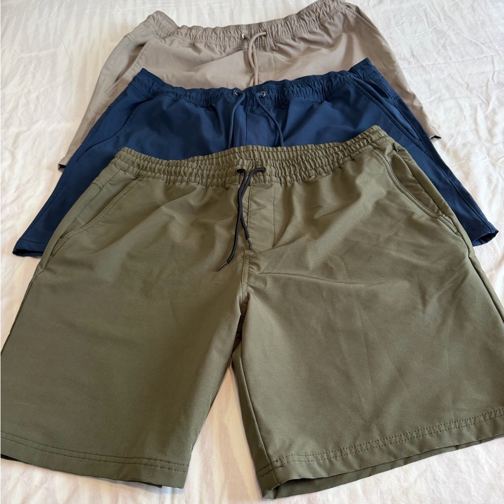 Lot of 3 Men's Casual Shorts - Olive, Navy, and Beige